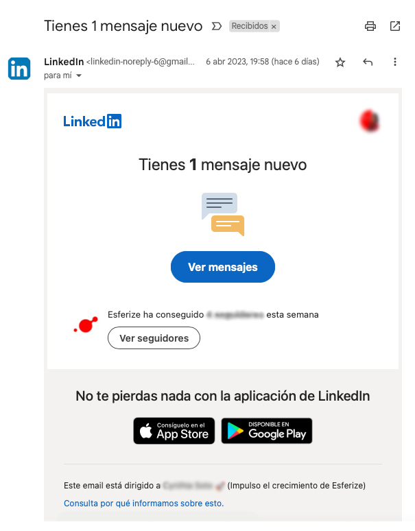 Correos electrónicos de notificaciones de LinkedIn falsos