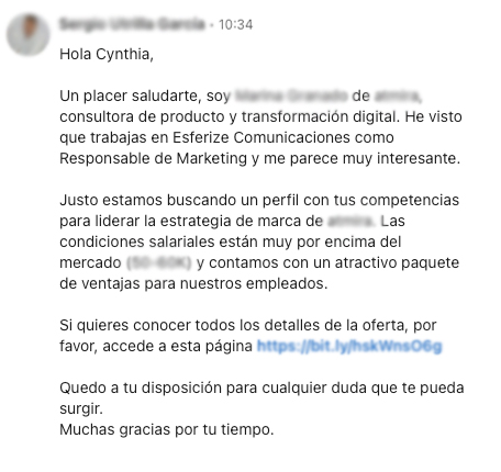 Oferta de empleo de LinkedIn falsa